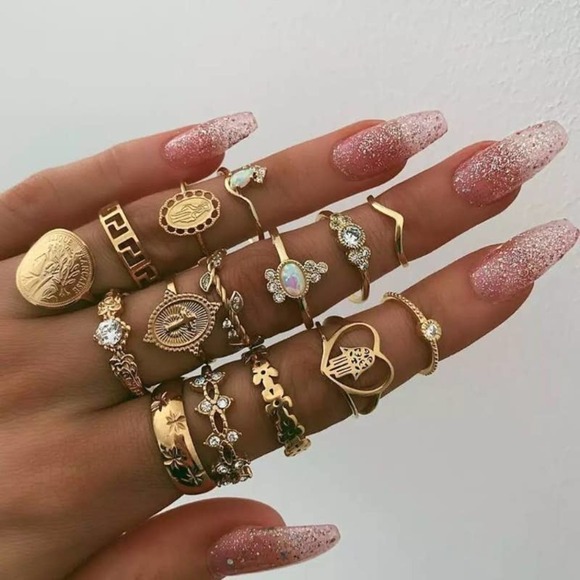 15 Piece Golden Faith Boho Midi Ring Set - Picture 1 of 9